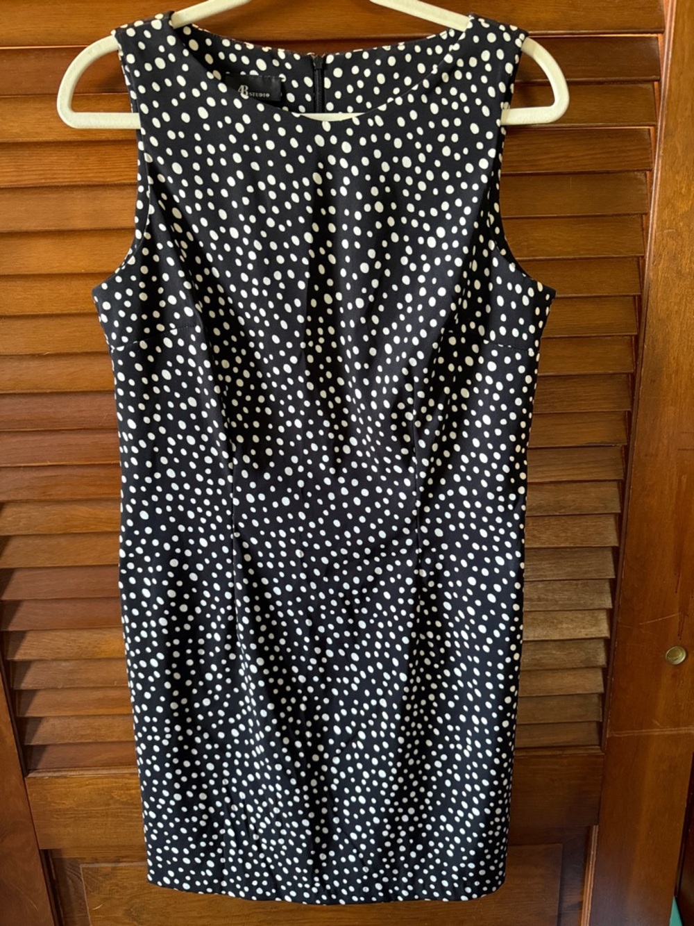 AB Studio Black and White Polka Dot Midi Sheath Dress